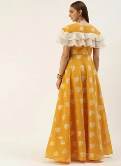 Mustard Art Silk Ruffled Dress Festive Wear -Mahra Clothing Shop Mustard Art Silk Ruffled Dress DRBS02210937 b