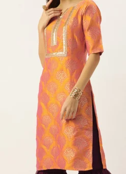 Teen Girls Mustard Jacquard Gharara Suit Festive Wear