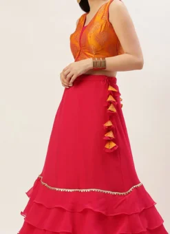 Teen Girls Mustard N Pink Layered Lehenga Set Festive Wear