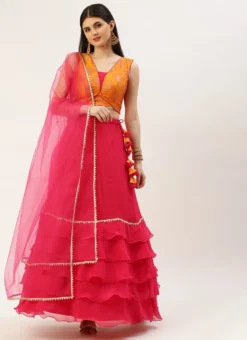 Teen Girls Mustard N Pink Layered Lehenga Set Festive Wear -Mahra Clothing Shop Mustard N Pink Layered Lehenga Set GHBS02211223 u