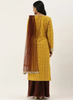 Teen Girls Mustard Printed Embroidered Sharara Sui Festive Wear -Mahra Clothing Shop Mustard Printed Embroidered Sharara Suit SLBS02012720 b