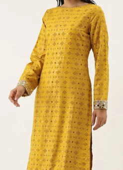 Teen Girls Mustard Printed Embroidered Sharara Sui Festive Wear