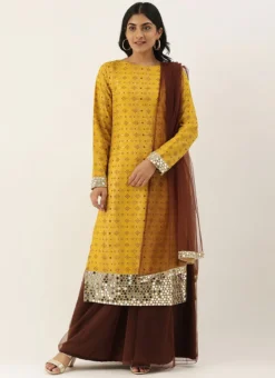 Teen Girls Mustard Printed Embroidered Sharara Sui Festive Wear -Mahra Clothing Shop Mustard Printed Embroidered Sharara Suit SLBS02012720 u