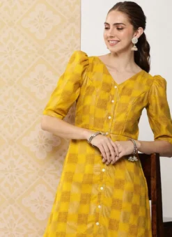 Mustard Rayon Printed A-Line Dress After Six Wear -Mahra Clothing Shop Mustard Rayon Printed A Line Dress DRBS02302195 rrc3