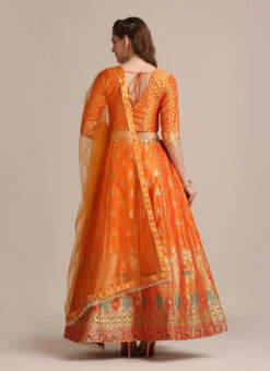 Mustard Silk Jacquard Weaving Work A Line Lehenga Party Wear -Mahra Clothing Shop Mustard Silk Jacquard Weaving Work A Line Lehenga GHSACW2806 b