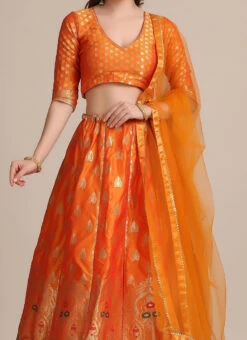 Mustard Silk Jacquard Weaving Work A Line Lehenga Party Wear
