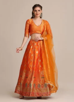 Mustard Silk Jacquard Weaving Work A Line Lehenga Party Wear -Mahra Clothing Shop Mustard Silk Jacquard Weaving Work A Line Lehenga GHSACW2806 u