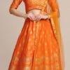 Mustard Silk Zari Jacquard Weaving Work A Line Lehenga Party Wear