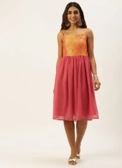 Mustard Taffeta Jacquard N Pink Dress Festive Wear -Mahra Clothing Shop Mustard Taffeta Jacquard N Pink Dress DRBS02205007 u