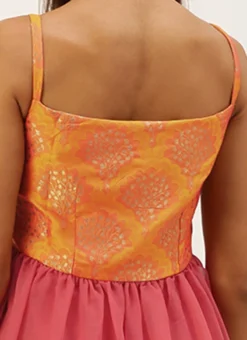 Mustard Taffeta Jacquard N Pink Dress Festive Wear -Mahra Clothing Shop Mustard Taffeta Jacquard N Pink Dress DRBS02205007 rrc2