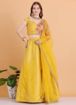 Dupatta From Mustard Yellow Embroidered Ruffles Lehenga After Six Wear -Mahra Clothing Shop Mustard Yellow Embroidered Ruffles Lehenga GHBS02304037 u