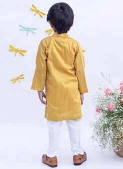 Mustard Yellow Silk Kurta Pyjama -Mahra Clothing Shop Mustard Yellow Silk Kurta Pyjama KBDDFK1748 b