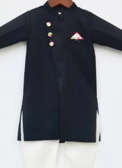 Navy Blue Cotton Soild Stitched Boys Kurta Pyjama