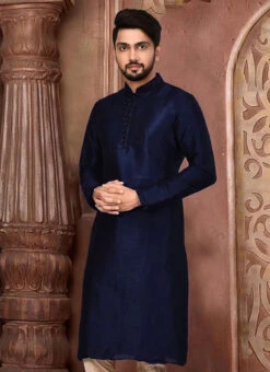 Navy Blue Dupion Silk Embroidered Kurta -Mahra Clothing Shop Navy Blue Dupion Silk Embroidered Kurta KUDMF16151047 b