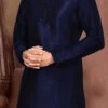 Navy Blue Dupion Silk Embroidered Kurta