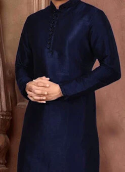 Navy Blue Dupion Silk Embroidered Kurta