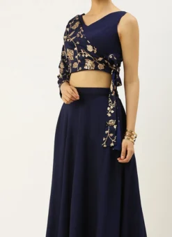 Teen Girls Navy Blue Embroiderd Jacket Style Lehenga Set Festive Wear