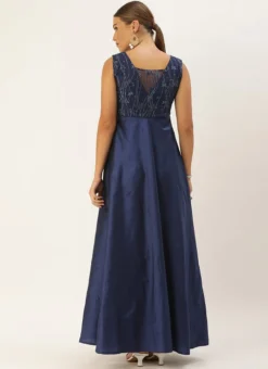 Teen Girls Navy Blue Embroiderd N Taffeta Classic Gown Party Wear -Mahra Clothing Shop Navy Blue Embroiderd N Taffeta Classic Gown IWBS02009883 b