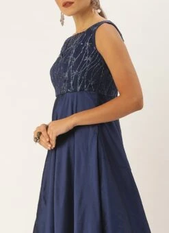 Teen Girls Navy Blue Embroiderd N Taffeta Classic Gown Party Wear