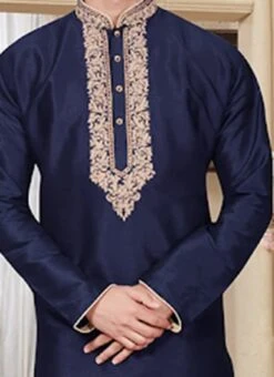 Navy Blue Embroidered Kurta Pyjama Set