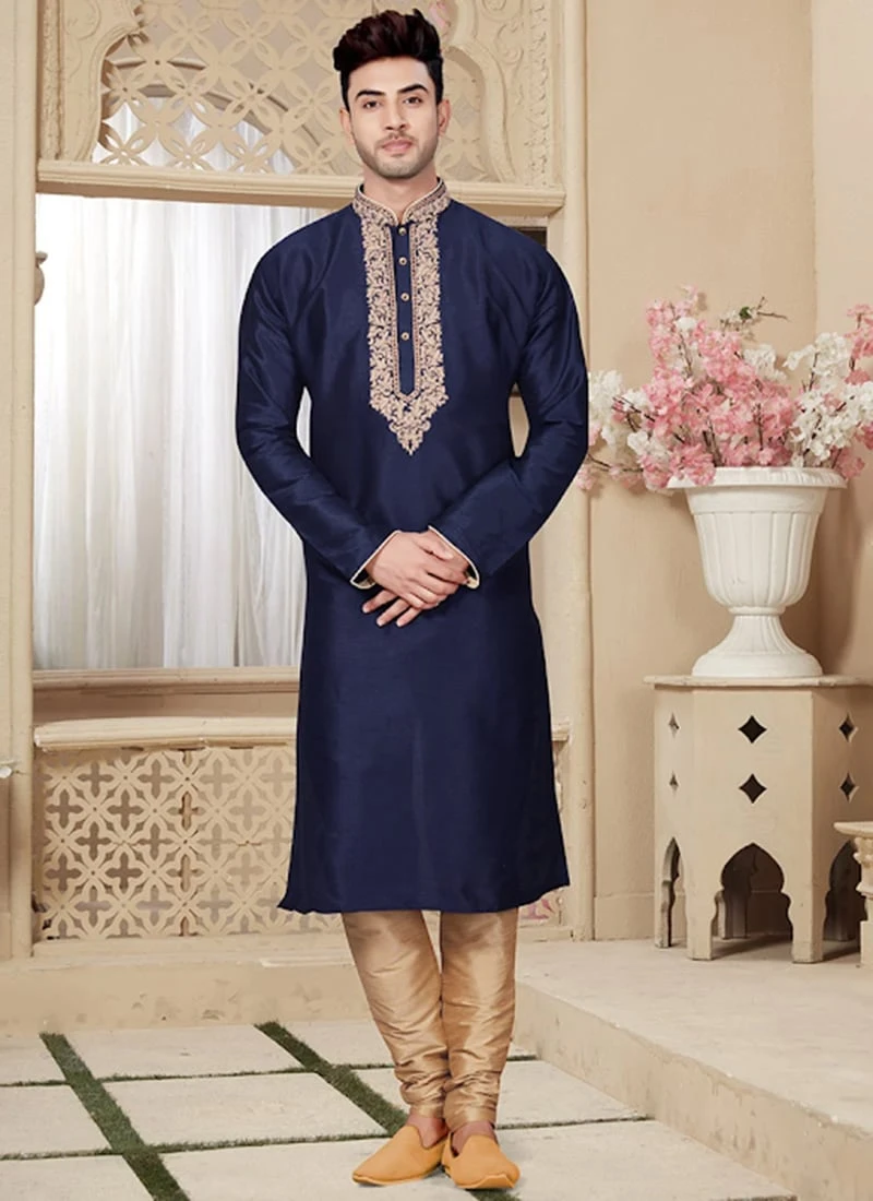 Navy Blue Embroidered Kurta Pyjama Set 2 Navy Blue Embroidered Kurta Pyjama Set - Image 2