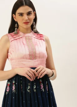 Navy Blue Embroidered Pleated Style Gown Party Wear -Mahra Clothing Shop Navy Blue Embroidered Pleated Style Gown IWBS02209733 rrc1