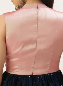 Navy Blue Embroidered Pleated Style Gown Party Wear -Mahra Clothing Shop Navy Blue Embroidered Pleated Style Gown IWBS02209733 rrc2