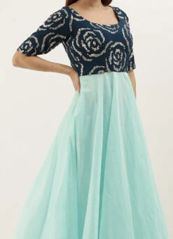 Teen Girls Navy Blue Georgette Embroidered Gown Festive Wear