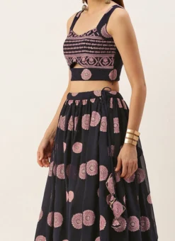 Teen Girls Navy Blue Georgette Embroidered Lehenga Party Wear