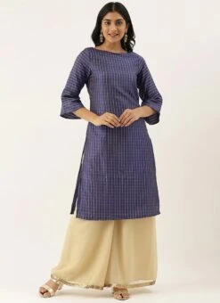 Navy Blue N Beige A Line Kurta Palazzo Set Festive Wear -Mahra Clothing Shop Navy Blue N Beige A Line Kurta Palazzo Set KSBS02101766 u