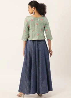 Teen Girls Navy Blue N Blue Chinon Jacket Style Skirt Set Festive Wear -Mahra Clothing Shop Navy Blue N Blue Chinon Jacket Style Skirt Set IWBS02104184 b