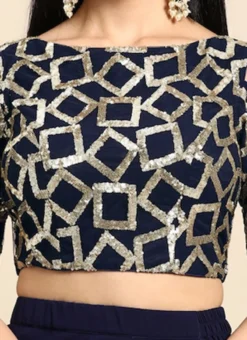 Navy Blue Sequins Net Cold Shoulder Blouse Festive Wear 15 Navy Blue Sequins Net Cold Shoulder Blouse Festive Wear -Mahra Clothing Shop Navy Blue Sequins Net Cold Shoulder Blouse BLBS02303764 rrc4
