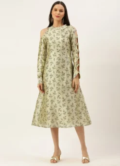 Off White Art Silk Printed Dress After Six Wear -Mahra Clothing Shop Off White Art Silk Printed Dress DRBS02205900 u