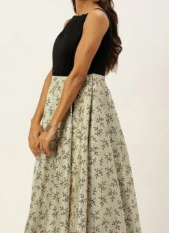 Teen Girls Off White Art Silk Printed Gown Party Wear