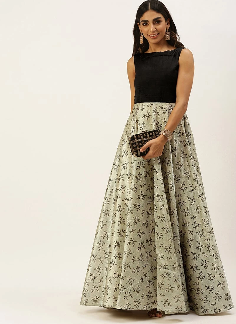 Teen Girls Off White Art Silk Printed Gown Party Wear 3 Teen Girls Off White Art Silk Printed Gown Party Wear - Image 3