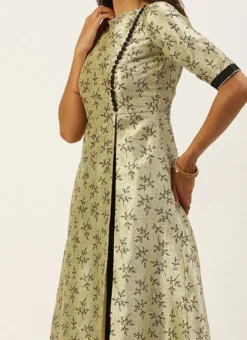 Off White Art Silk Printed Kurta Set Festive Wear