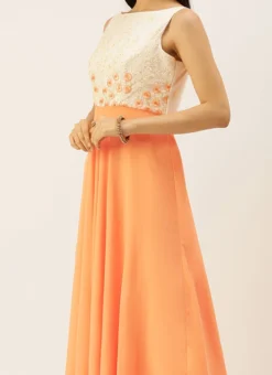 Teen Girls Off White Embroidered Floor Length Anarkali Suit Festive Wear