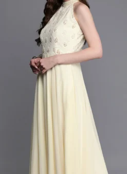 Off White Embroidered Floor Length Gown Festive Wear