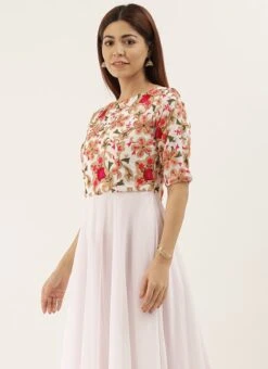 Teen Girls Off White Embroidered Georgette Gown Festive Wear -Mahra Clothing Shop Off White Embroidered Georgette Gown IWBS02306439 b