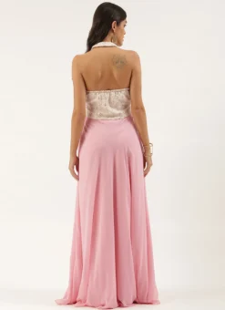 Teen Girls Off White Embroidered N Pink Gown Festive Wear -Mahra Clothing Shop Off White Embroidered N Pink Gown IWBS02205094 b