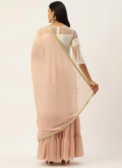 Teen Girls Off White Embroidered N Pink Layered Palazzo Suit Festive Wear -Mahra Clothing Shop Off White Embroidered N Pink Layered Palazzo Suit SLBS02204818 b