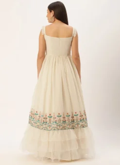 Teen Girls Off White Gota Patti Cotton Embroidered Gown Festive Wear -Mahra Clothing Shop Off White Gota Patti Cotton Embroidered Gown IWBS02302469 b