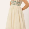 Teen Girls Off White Gota Patti Cotton Embroidered Gown Festive Wear