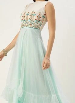 Teen Girls Off White Gota Patti Cotton Gowm Festive Wear