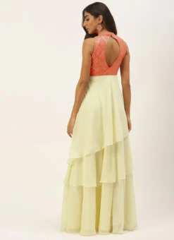 Off White N Peach Georgette Embroidered Gown Festive Wear -Mahra Clothing Shop Off White N Peach Georgette Embroidered Gown IWBS02206269 b