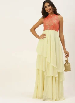 Off White N Peach Georgette Embroidered Gown Festive Wear -Mahra Clothing Shop Off White N Peach Georgette Embroidered Gown IWBS02206269 u