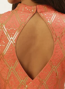 Off White N Peach Georgette Embroidered Gown Festive Wear -Mahra Clothing Shop Off White N Peach Georgette Embroidered Gown IWBS02206269 rrc2