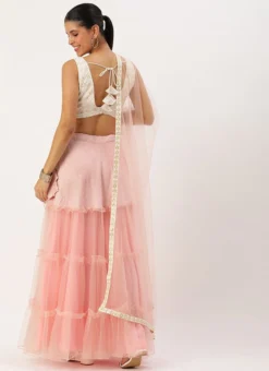 Teen Girls Off White N Pink Art Silk Embroidered Lehenga Festive Wear -Mahra Clothing Shop Off White N Pink Art Silk Embroidered Lehenga GHBS02211156 b