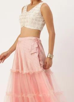 Teen Girls Off White N Pink Art Silk Embroidered Lehenga Festive Wear