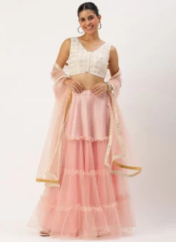 Teen Girls Off White N Pink Art Silk Embroidered Lehenga Festive Wear -Mahra Clothing Shop Off White N Pink Art Silk Embroidered Lehenga GHBS02211156 u